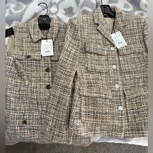Theory Women's Tweed Blazer Set in Brown and Cream